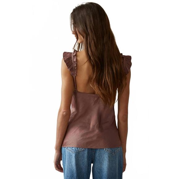 NEW BY TOGETHER satin top with lace detail in chocolate rose - Picture 3 of 5